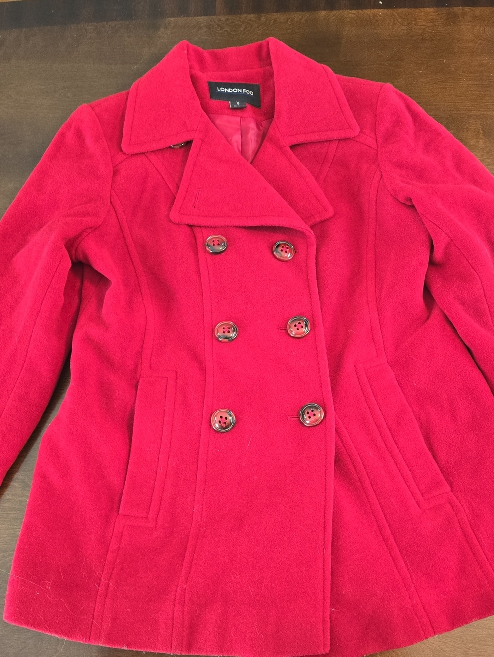 London Fog Women's Bright Red Double-Breasted Peacoat